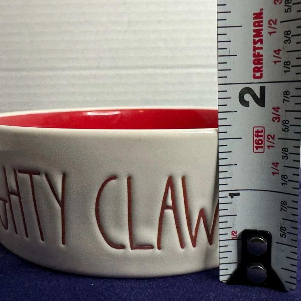 Rae Dunn Naughty Claws Artisan Collection Cat/Dog Bowl Ceramic White Red